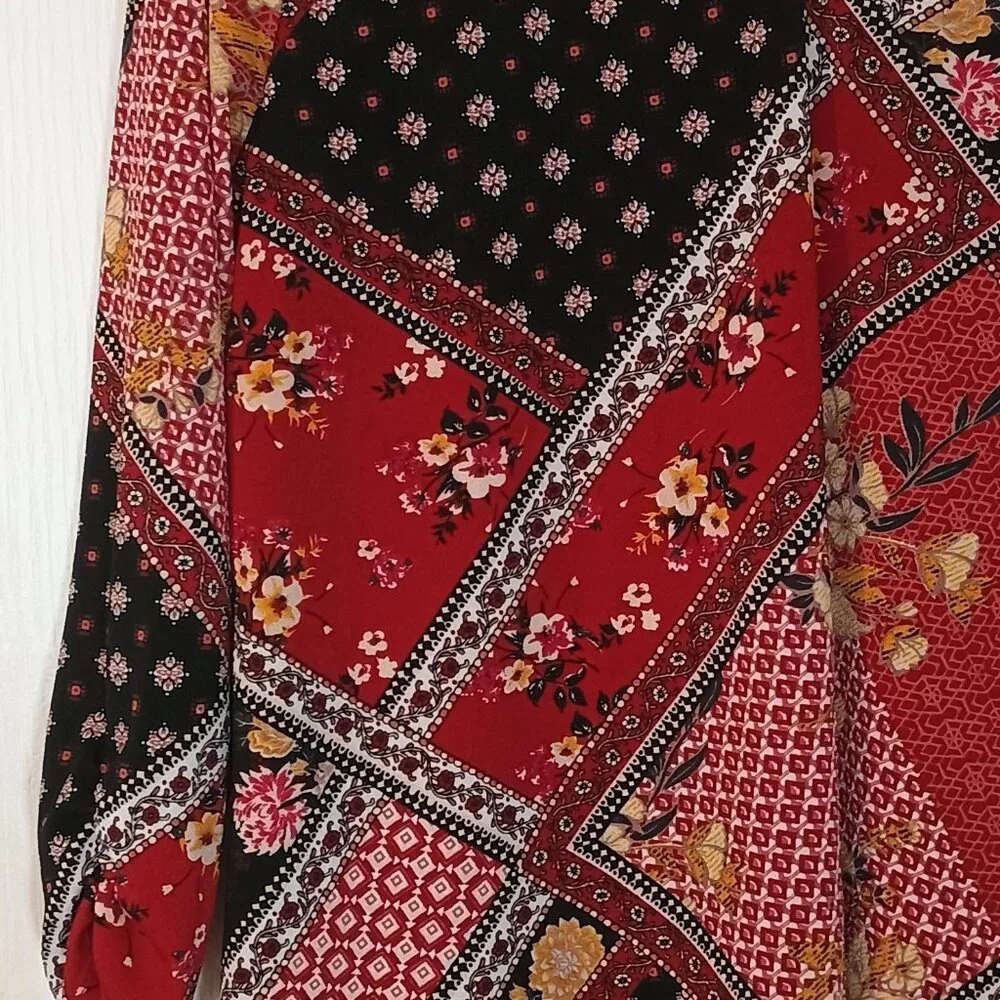 Westport/Tunic Top/Womens L/Black Wine Yellow/Patchwork Boho - Picture 5 of 8